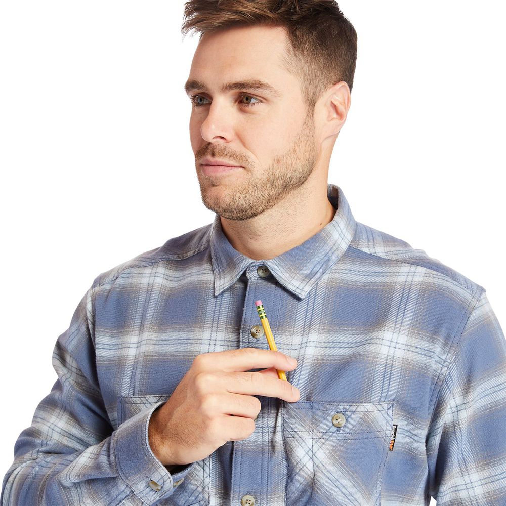 Camisa Timberland Argentina Hombre - Pro® Big & Tall Woodfort Flex Flannel Work - Azules - RSKCWM-53